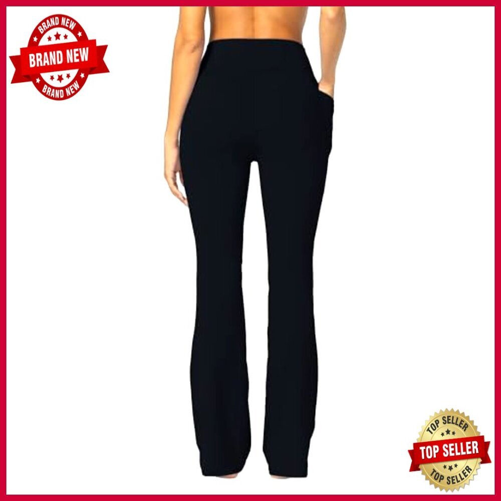 High Waisted Tummy Control Mini Flare Leggings with Pockets Yoga Pants - Picture 5 of 7